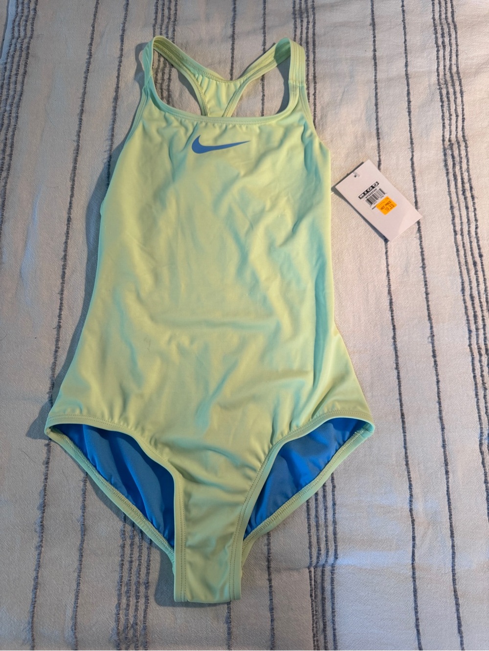 Nike Girls' Racerback One-Piece Swimsuit - Lime with Blue Trim